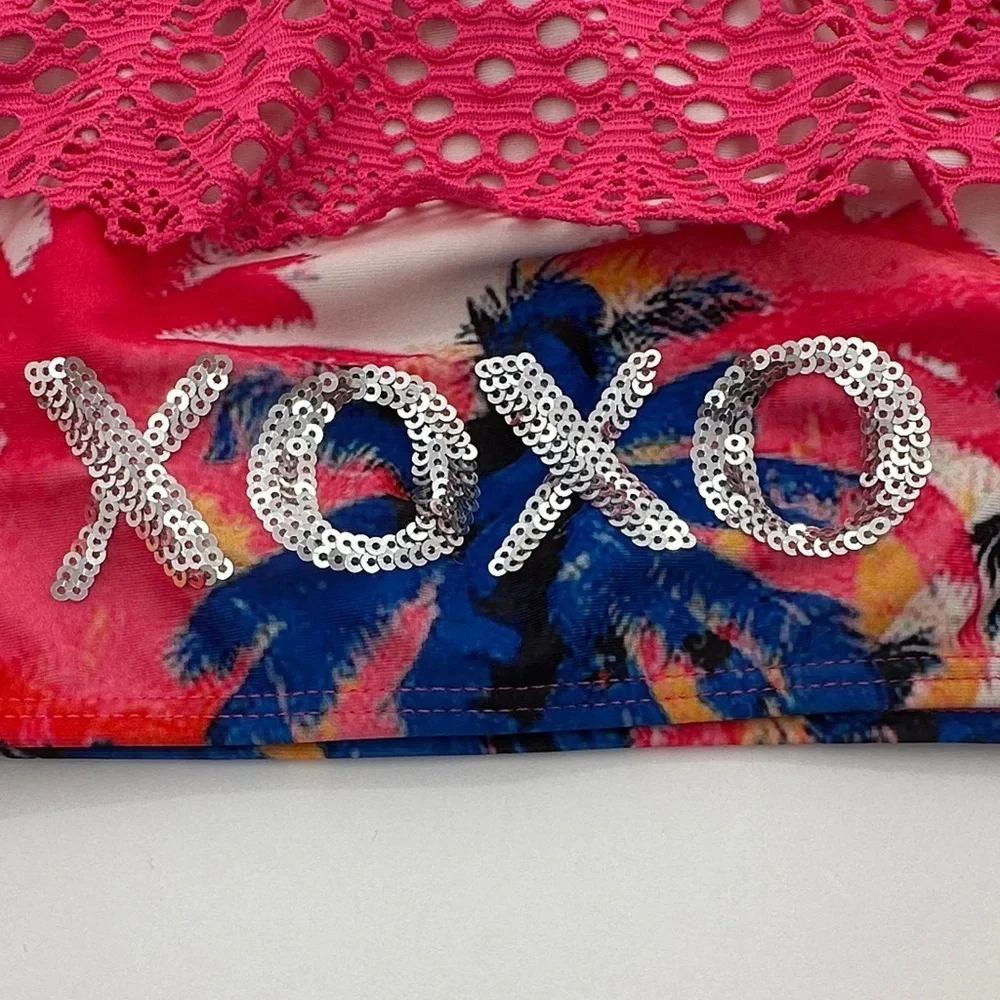 XOXO Pink and Multicolor Tropical Bikini Size 8/10